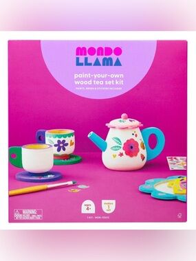 NEW Mondo Llama Paint-Your-Own Wood Tea Set Kit